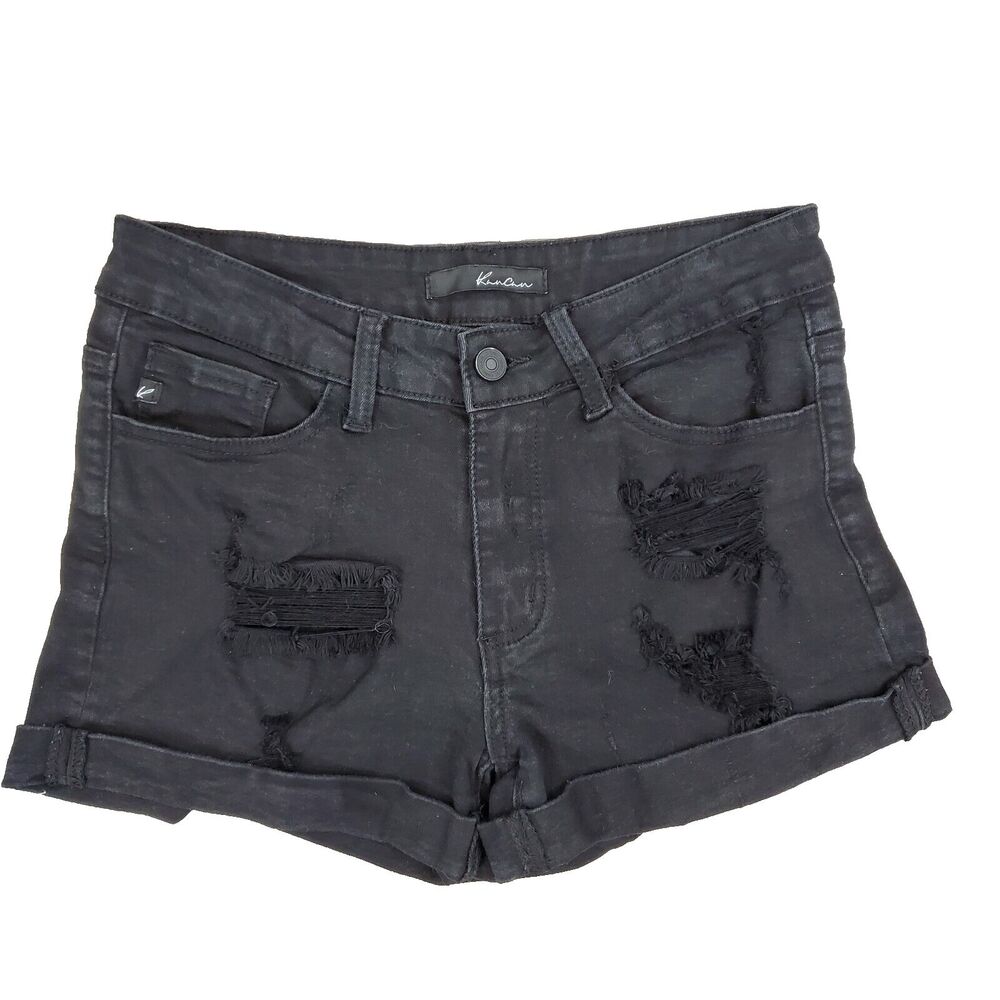 Kancan Black Jean Shorts Distressed Cuffed Size 27 Beach Festival Travel